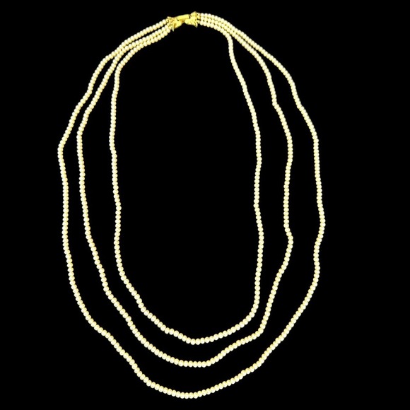 CROWN TRIFARI Necklace Multi Strands Faux Pearls Layered Signed Tulip Box Clasps - Picture 2 of 7